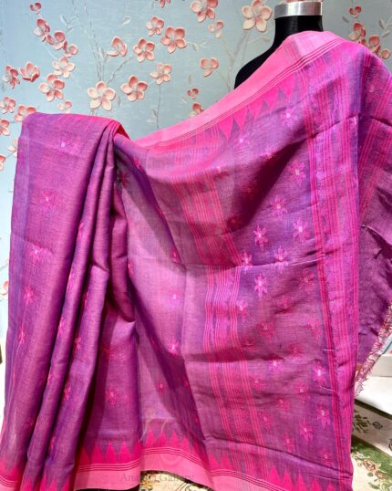 Pink Shiuli Floral Dual-Tone Pink Monipuri Saree